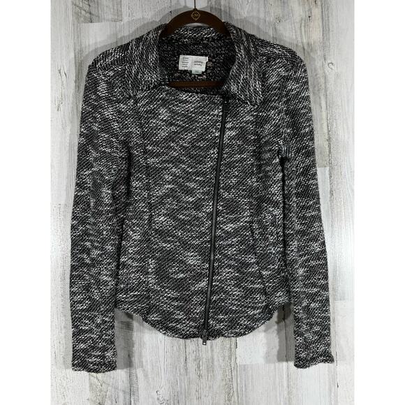 Saturday Sunday Anthro Moto Jacket Size Small Black Marled Knit Shacket Zip - Picture 1 of 9